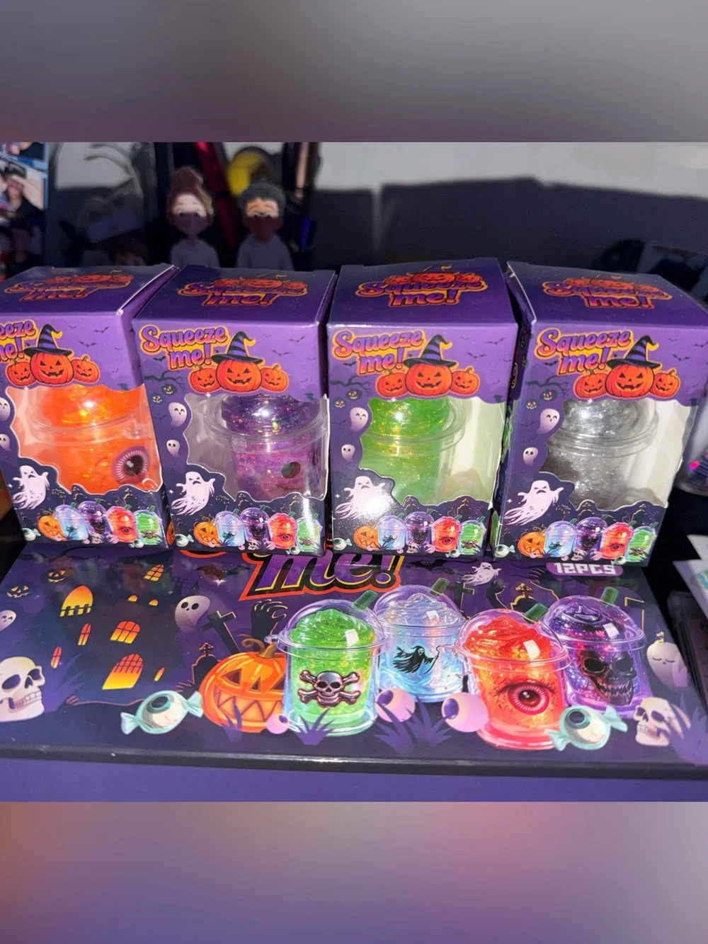 Set of 4 Mini Halloween Starbucks Style Squishy with case holders for squish